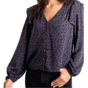 Marine Layer Rory Longsleeve Ruffle Blouse Cheetah Print XL